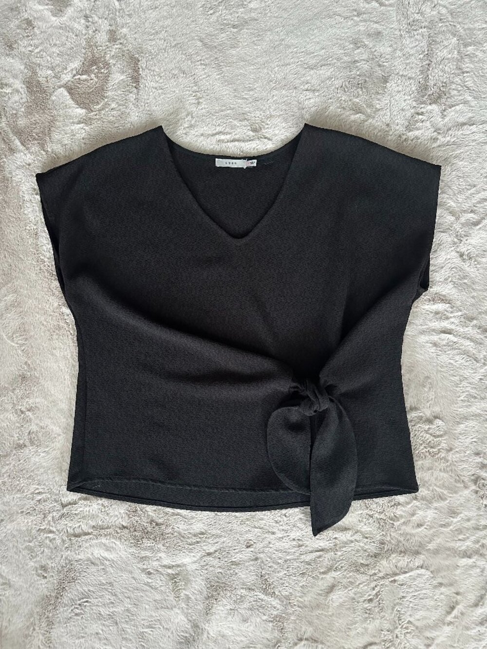 Lush Black Tie Front Blouse